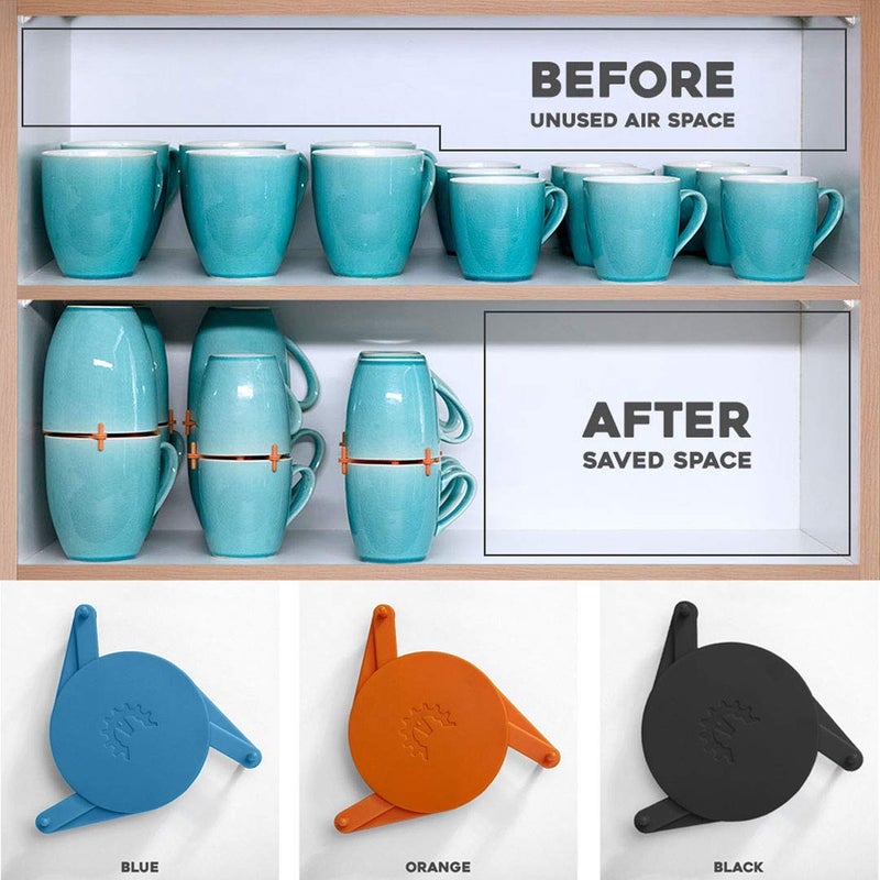 ELYPRO Mug Stacker 6-Pack â€“ Coffee Mug Rack & Mug Organizer | Stackable Cup Holder for Coffee Bar & Kitchen, Under Cabinet Mug Holder â€“ Space-Saving Mug Storage for Cabinets â€“ Orange - Image 2